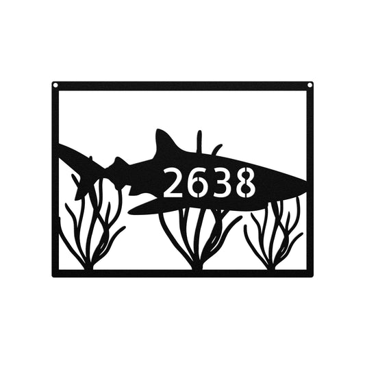 Shark Address Sign - Die Cut Metal (Customizable Text)